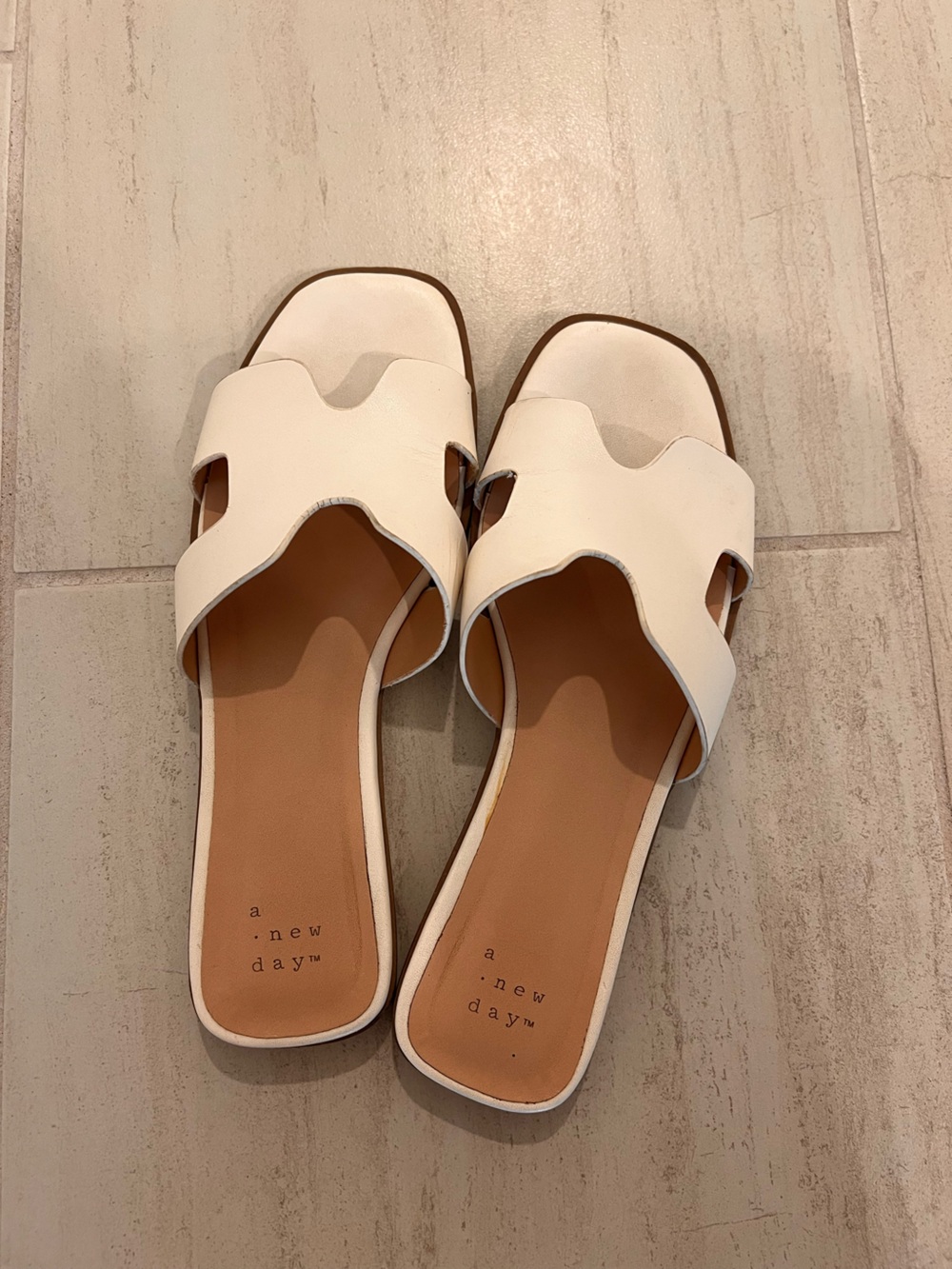 a new day White Scalloped Double-Strap Slide Sandals